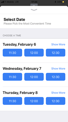 AApple Messages for Business Time Picker list