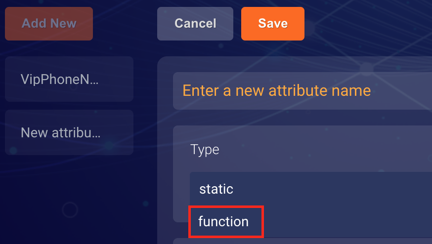 Selecting ‘function’ as the type for a new attribute