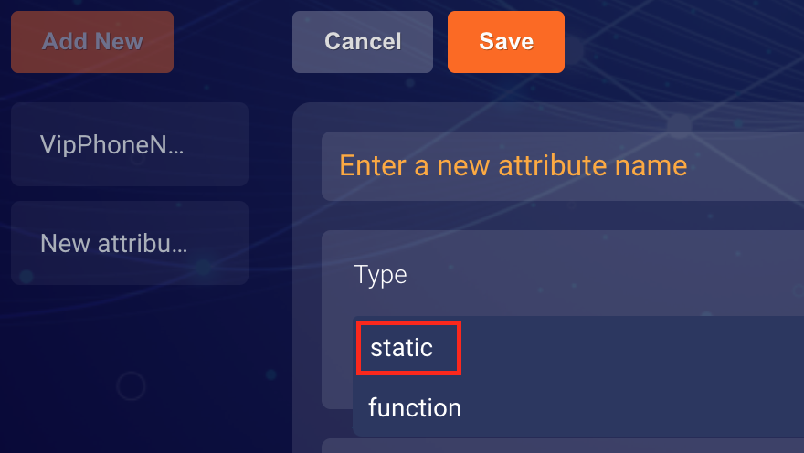 Selecting ‘static’ as the type for a new attribute