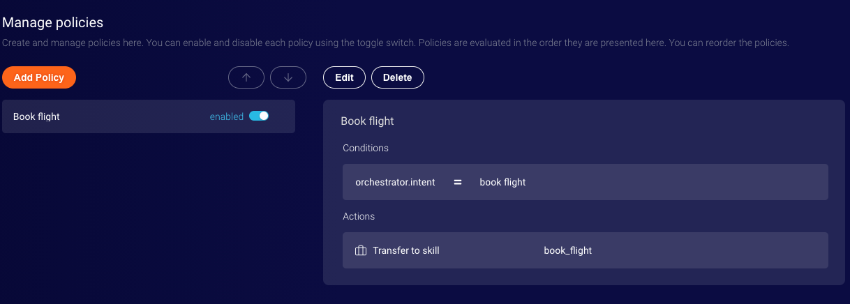 The enabled Book flight policy