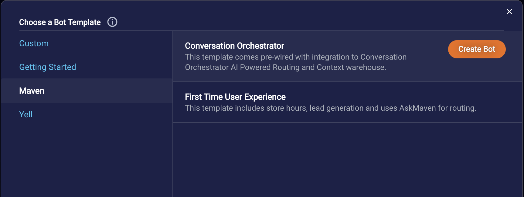 The Conversation Orchestrator bot template option