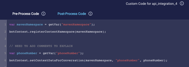 The Pre-Process Code that saves the variable to the namespace