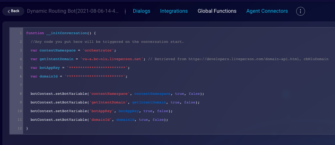 The Global Functions page where you can change the name of the default namespace