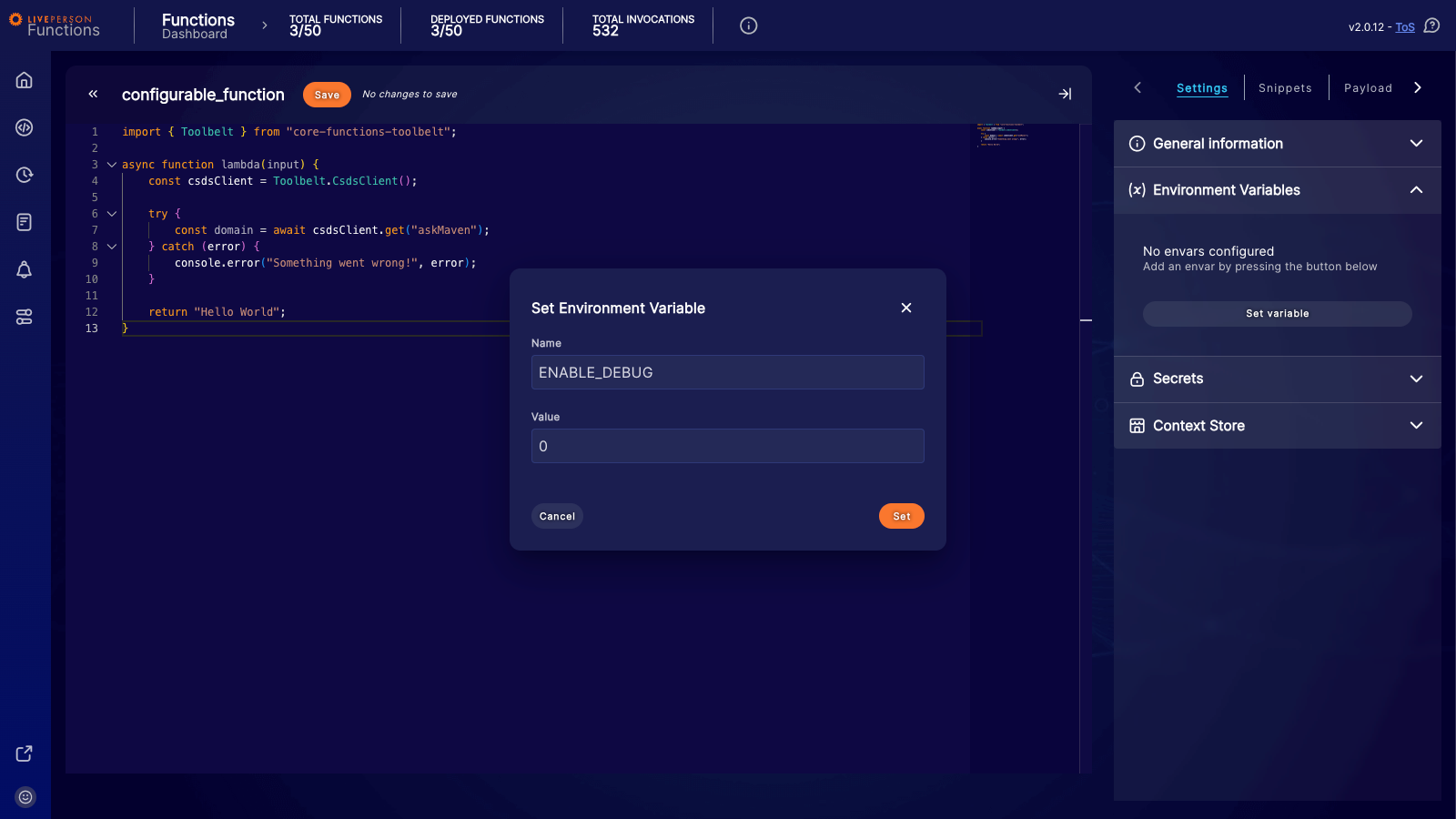 Functions: Environment Variable Dialog