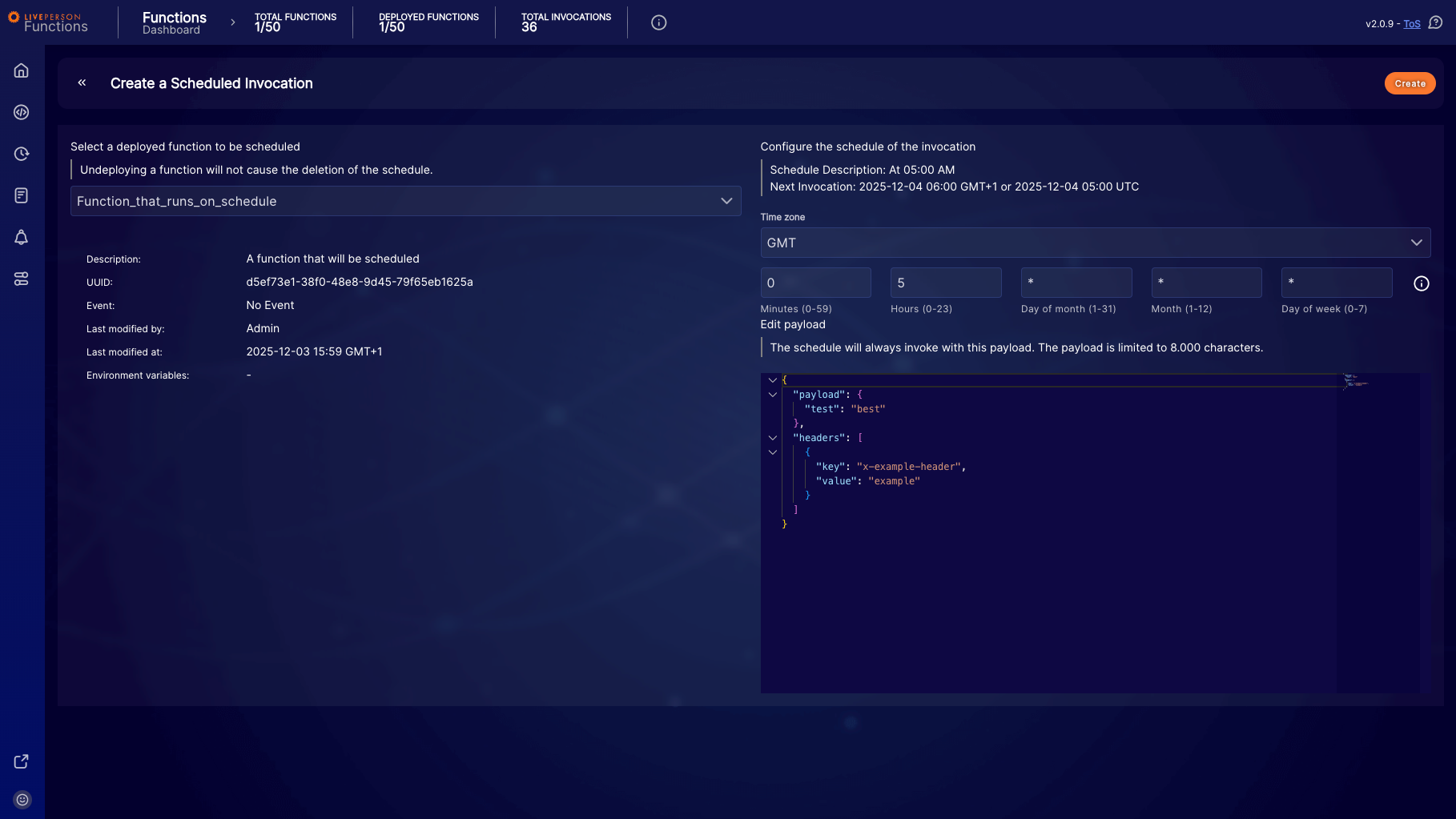 Functions: Form to create a new scheduled invocation