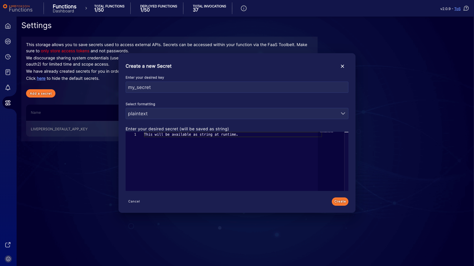 Functions: Creating a secret with plaintext formatting