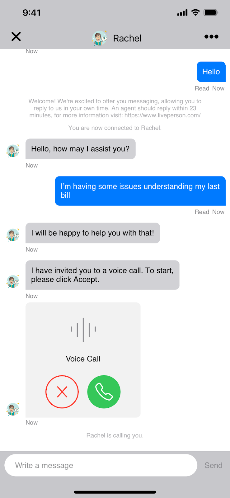 Voice call example screen