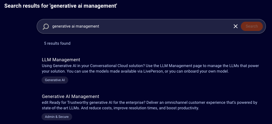 Searching for the page in the Management Console