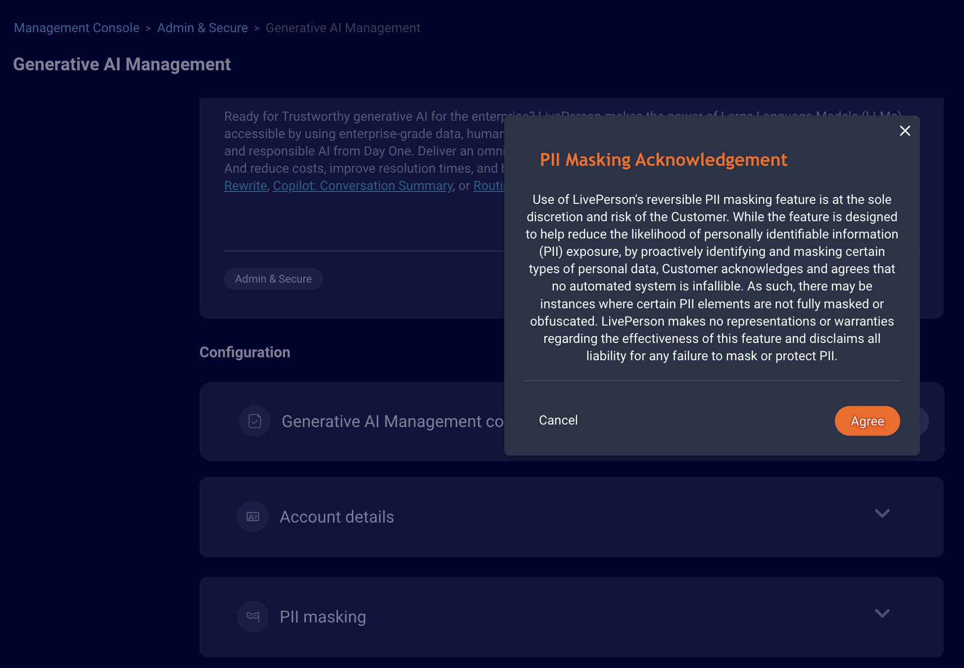 Acknowledging the PII Masking terms of use