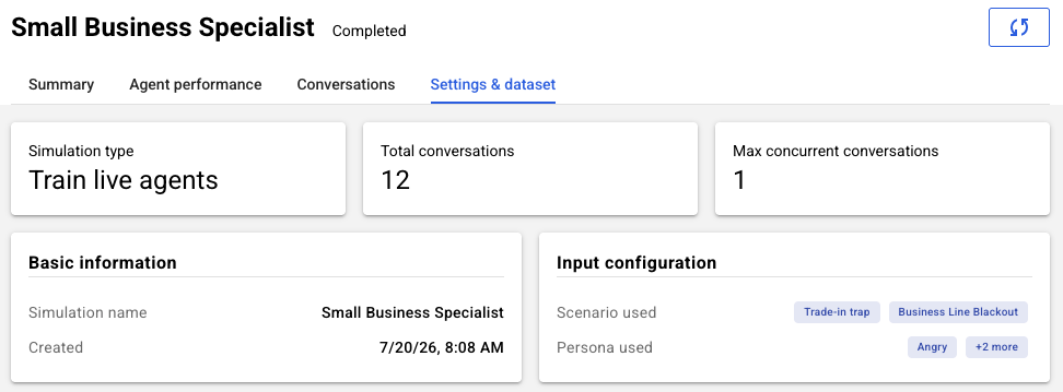 The Settings & dataset in a completed report